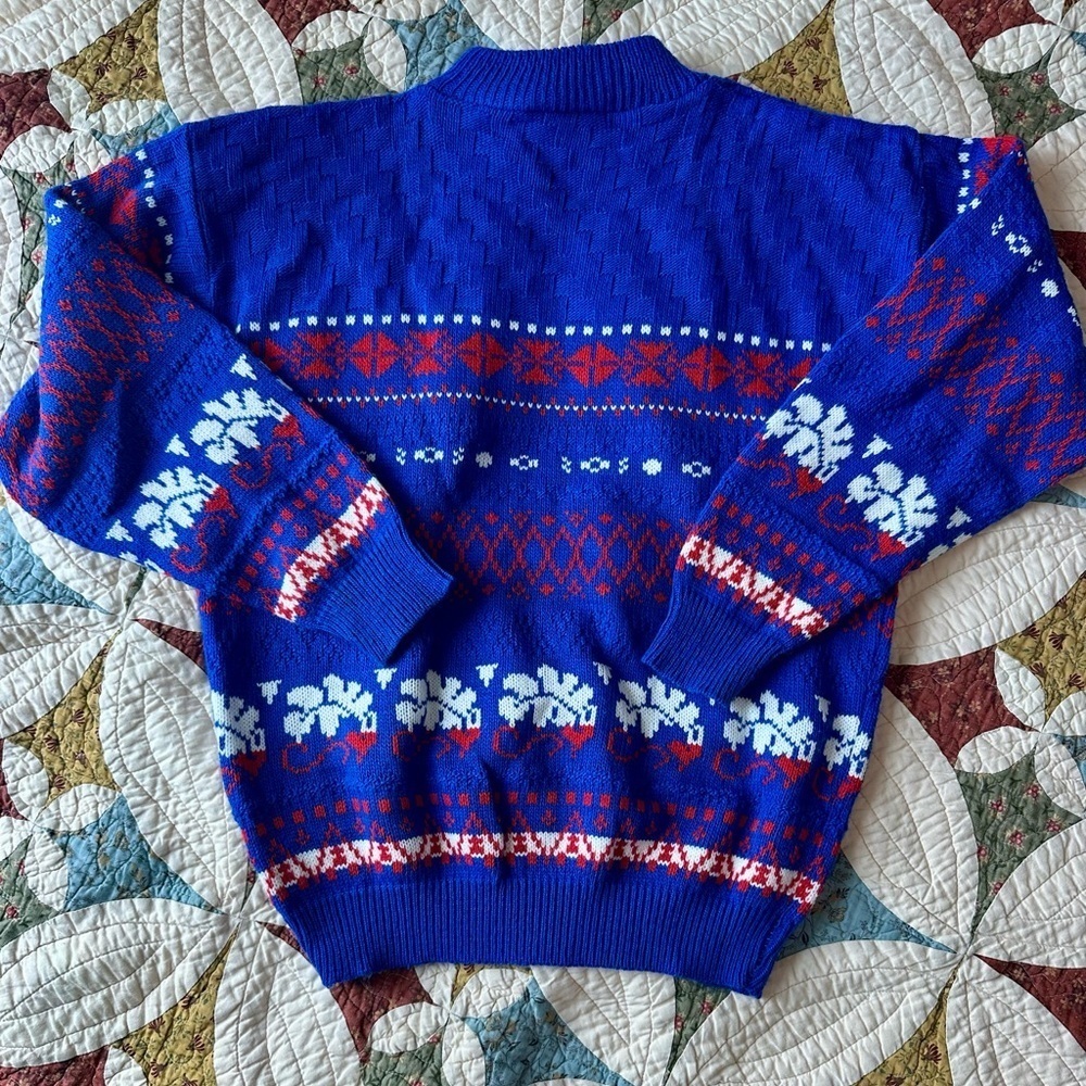 Blue & red American Pride vintage 80s grandpa fisherman crewneck sweater. Size M - Picture 4 of 6